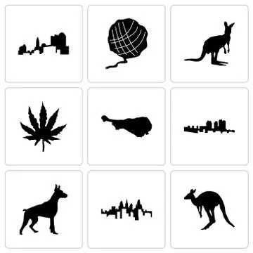 Set Of 9 simple editable icons such as kangaroo, pennsylvania state, doberman Selección de ilustraciones gratis