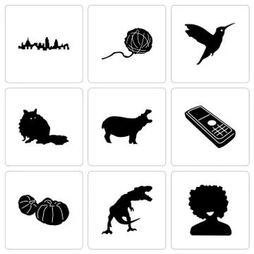 Set Of 9 simple editable icons such as afro, t rex, pumpkin Free Stock Illustration