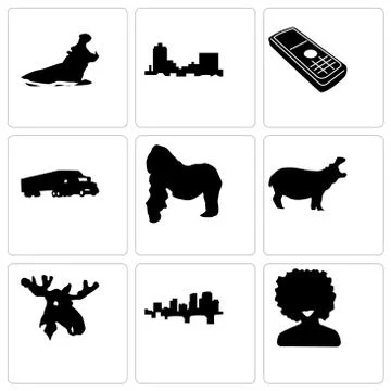 Set Of 9 simple editable icons such as afro, arkansas, moose head Free Stock Illustration