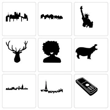 Set Of 9 simple editable icons such as cell phone, paris, alabama Gratis stockillustratie