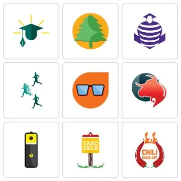 Set Of 9 simple editable icons such as chili cook off, yard sale, lithium bat Free Stock Illustration