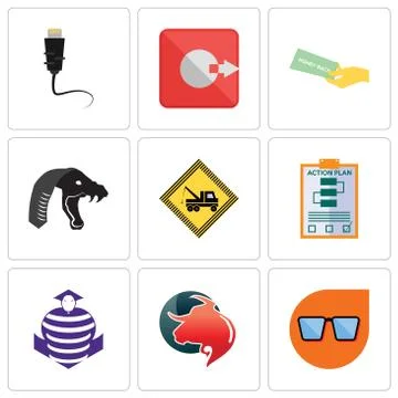 Set Of 9 simple editable icons such as nerd glasses, taurus professional, pur Free Stock Illustration