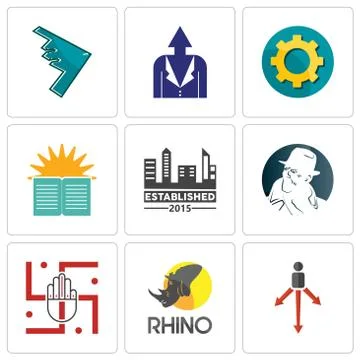 Set Of 9 simple editable icons such as approach, rhino, jain Free Stock Illustration