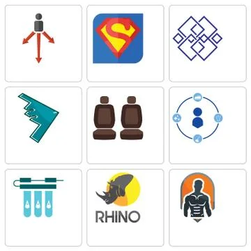 Set Of 9 simple editable icons such as fitness, rhino, water filter Free Stock Illustration