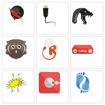 Set Of 9 simple editable icons such as podiatry, output, starburst Free Stock Illustration