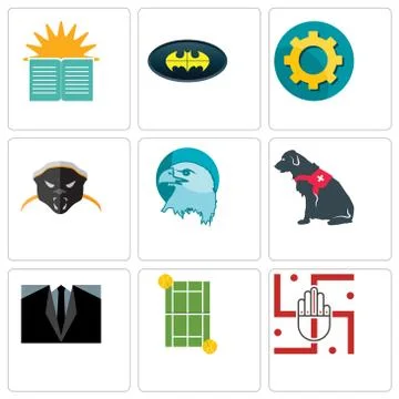 Set Of 9 simple editable icons such as jain, tennis court, dress code Free Stock Illustration