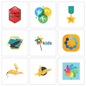 Set Of 9 simple editable icons such as pinwheel, gryphon, electrical contract Free Stock Illustration