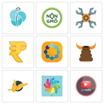 Set Of 9 simple editable icons such as pinetree, pinwheel, gryphon Free Stock Illustration