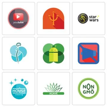 Set Of 9 simple editable icons such as non gmo, agave, house cleaning Free Stock Illustration