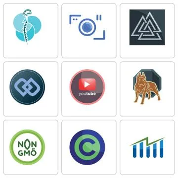 Set Of 9 simple editable icons such as free stock, copyright free, non gmo Free Stock Illustration