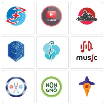 Set Of 9 simple editable icons such as travel, non gmo, unisex salon Illustrazione stock gratuita