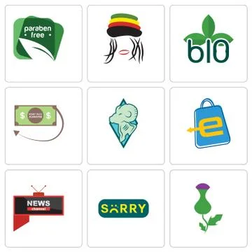 Set Of 9 simple editable icons such as thistle, sorry, all news channel Free Stock Illustration