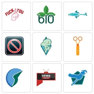 Set Of 9 simple editable icons such as plumber, all news channel, trading co Free Stock Illustration