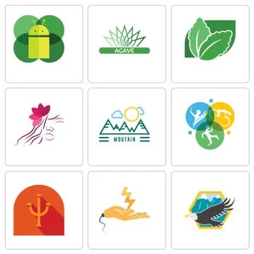 Set Of 9 simple editable icons such as eagle, electrical contractor, psi Free Stock Illustration