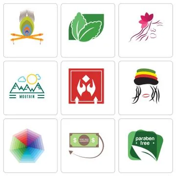 Set Of 9 simple editable icons such as paraben free, money back guarantee, he Free Stock Illustration