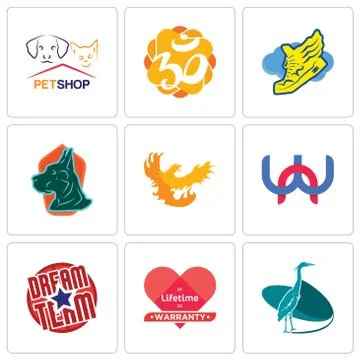 Set Of 9 simple editable icons such as heron, lifetime warranty, dream team Free Stock Illustration