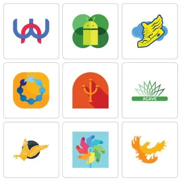Set Of 9 simple editable icons such as phoenix, pinwheel, gryphon Free Stock Illustration