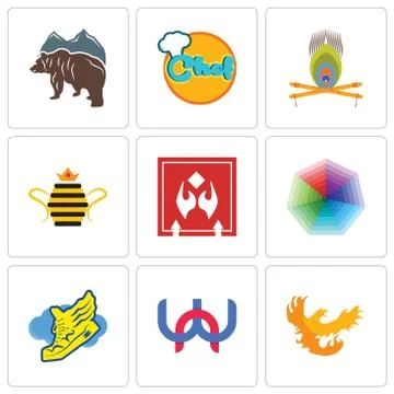 Set Of 9 simple editable icons such as phoenix, wn, shoe with wings Illustrazione stock gratuita