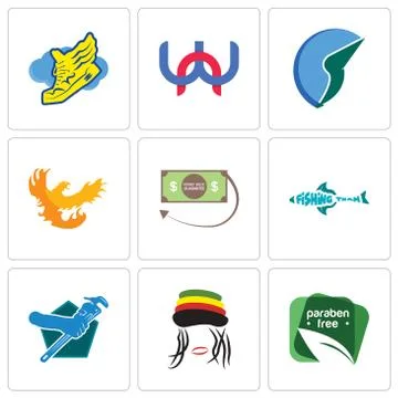 Set Of 9 simple editable icons such as paraben free, rastaman, plumber Selección de ilustraciones gratis