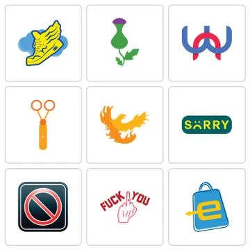 Set Of 9 simple editable icons such as eshop, fuck you, restricted entry Free Stock Illustration