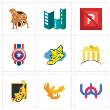 Set Of 9 simple editable icons such as wn, phoenix, lion cub Free Stock Illustration