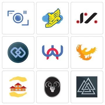 Set Of 9 simple editable icons such as valknut, ram, realtor Free Stock Illustration