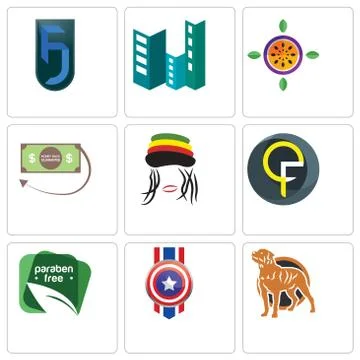 Set Of 9 simple editable icons such as rottweiler, captain america, paraben f Free Stock Illustration