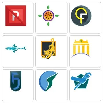 Set Of 9 simple editable icons such as plumber, trading co, jf Free Stock Illustration