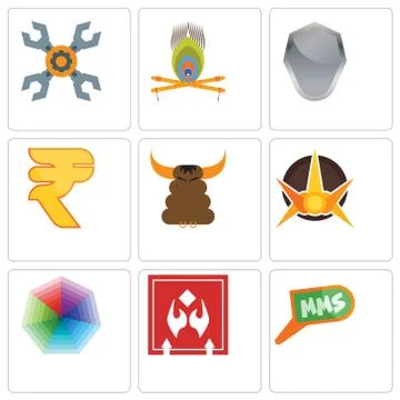 Set Of 9 simple editable icons such as mms, fragile handle with care, heptago Free Stock Illustration