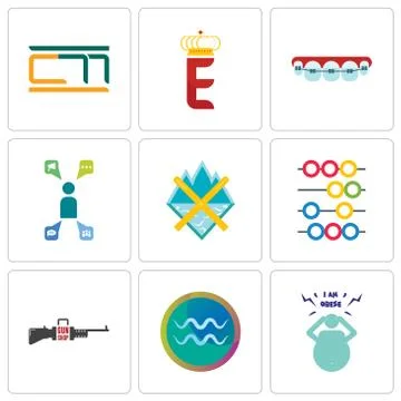 Set Of 9 simple editable icons such as obesity, aquarius, gun shop Free Stock Illustration