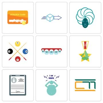 Set Of 9 simple editable icons such as, obesity, personal details Free Stock Illustration