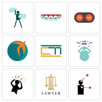 Set Of 9 simple editable icons such as symptoms, lawyer, panic Illustrazione stock gratuita