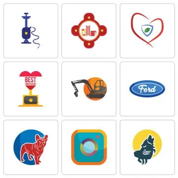 Set Of 9 simple editable icons such as howling wolf, camera, french bulldog 무료 스톡 일러스트