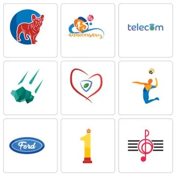 Set Of 9 simple editable icons such as treble clef, no.1, f Free Stock Illustration