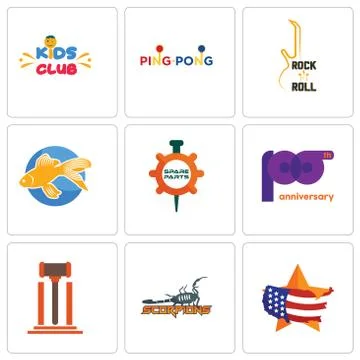 Set Of 9 simple editable icons such as us map, scorpions, legal Selección de ilustraciones gratis