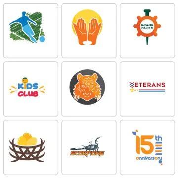 Set Of 9 simple editable icons such as 15th anniversary, scorpions, bird nest Free Stock Illustration
