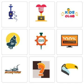 Set Of 9 simple editable icons such as toucan, chess knight, scorpions Free Stock Illustration