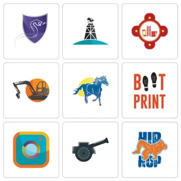 Set Of 9 simple editable icons such as hip hop, cannon, camera Free Stock Illustration