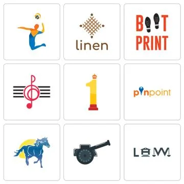 Set Of 9 simple editable icons such as law, cannon, mustang mascot Free Stock Illustration