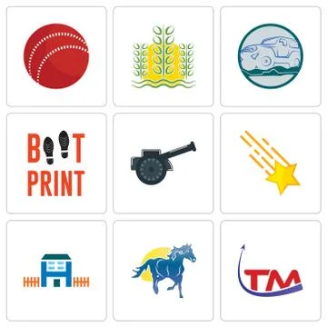 Set Of 9 simple editable icons such as trademark, mustang mascot, h house Free Stock Illustration