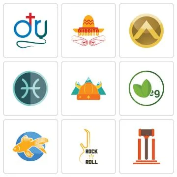 Set Of 9 simple editable icons such as legal, rock n roll, goldfish Free Stock Illustration