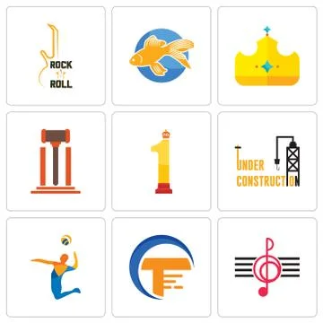 Set Of 9 simple editable icons such as treble clef, traders, volley Free Stock Illustration