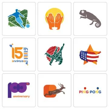 Set Of 9 simple editable icons such as ping pong, antelope, 100th anniversary Free Stock Illustration