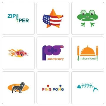 Set Of 9 simple editable icons such as fish skeleton, ping pong, dachshund Free Stock Illustration