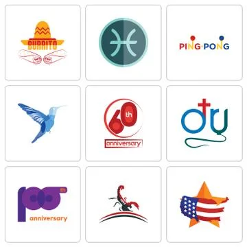 Set Of 9 simple editable icons such as us map, scorpion, 100th anniversary Ilustração Stock Gratuita