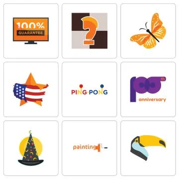 Set Of 9 simple editable icons such as toucan, painting company, wizard hat 無料イラスト素材