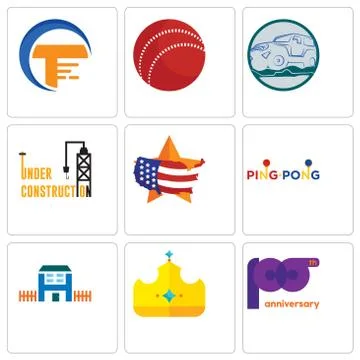 Set Of 9 simple editable icons such as 100th anniversary, royal, h house Free Stock Illustration