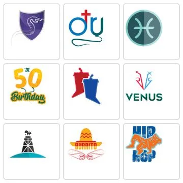 Set Of 9 simple editable icons such as hip hop, burrito, oil derrick Free Stock Illustration