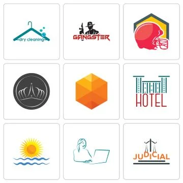 Set Of 9 simple editable icons such as judicial, secretary, rising sun Selección de ilustraciones gratis