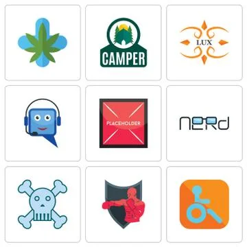 Set Of 9 simple editable icons such as handicapped, boxing club, skull and cr Free Stock Illustration